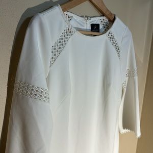 NWT Adrianna Papell white, 3/4 sleeve, lace mesh slits darting a-line frock sz 2